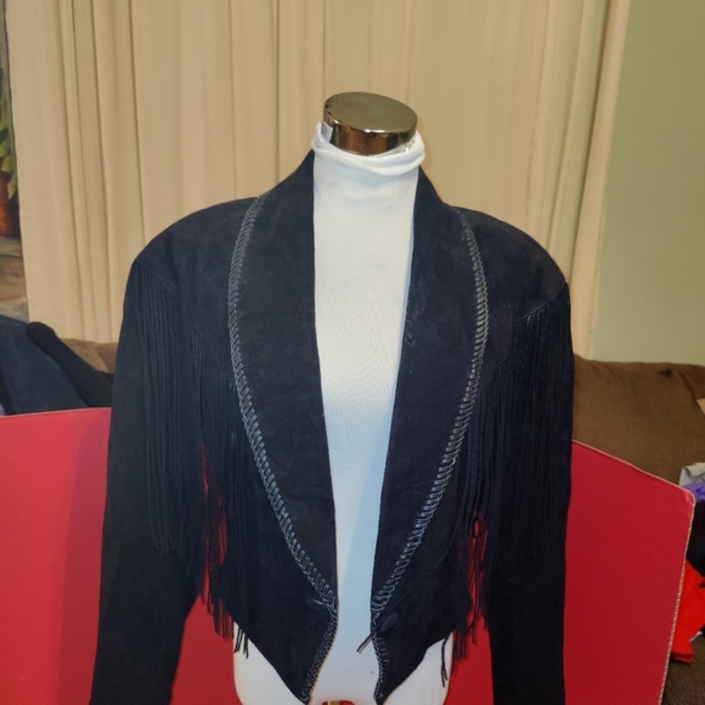 Black Leather Bolero Fringed Jacket